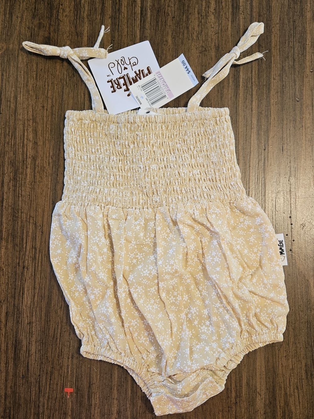 Maniere De Voir Girls Creamy Yellow Floral Smocked Romper